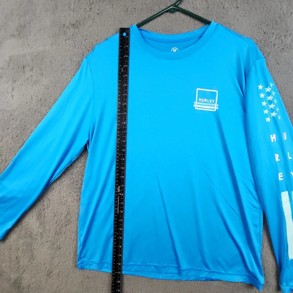Hurley Long Sleeve Shirt Mens Medium Blue Stretch Graphic Performance Tee